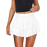 Women's Cute Ruffle Mini Skirt Y2K Party Club Short Skirts for Women Sexy Lace Flared Flowy Casual Swing Beach Skirt