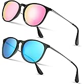 SUNGAIT 2 Pairs Round Polarized Sunglasses for Women Men Vintage Trendy Style Colored Lens UV400