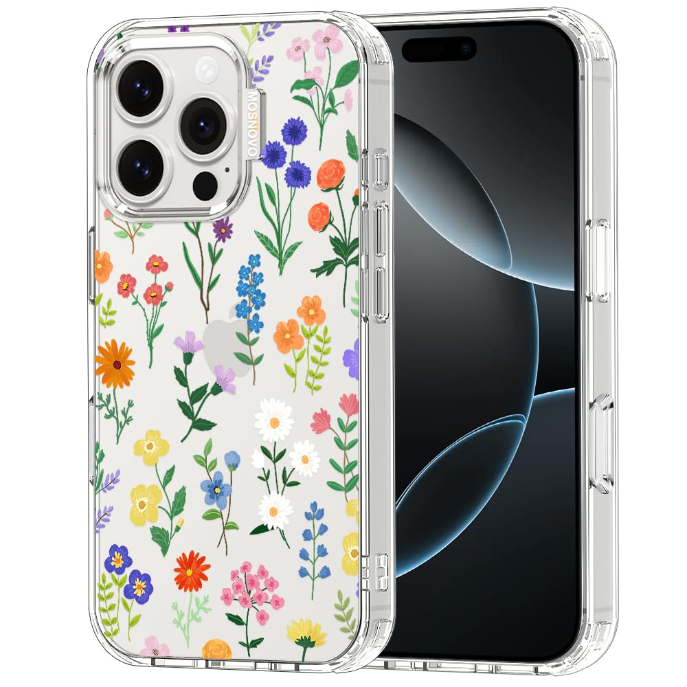 MOSNOVO Case for iPhone 16 Pro, [Buffertech 6.6ft Military-Grade Drop Protection] [Anti Peel Off Tech] Clear TPU Bumper Phone Case Cover Design - Botanical Floral — image 1
