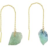 Shivangi Gems Natural Raw Gemstones Threader Earrings, Handmade Dangling Earrings for Women, Gold Plated Earrings, Rough Stones Healing Crystals, Women Jewelry, Gift For Her