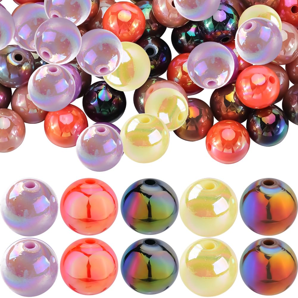 SOFPLATE 100Pcs 5 Colors Halloween Beads 16mm Acrylic Beads AB Color Opaque Round Beadable Pens Bubblegum Chunk Bead for Beadable Pens Jewellery Making Supplies DIY Bracelet Necklace Crafts