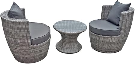 Amazon De Jardinion Club Mobel Set 3 Teilig Tisch 2 Sessel Mit Kissen Grau Geflecht Bar Garten
