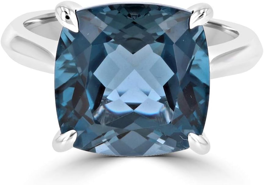 Natural London Blue Topaz Ring in 14K White or Rose Gold - December Birthstone - Sizes 5,6,6.5,7,8,9