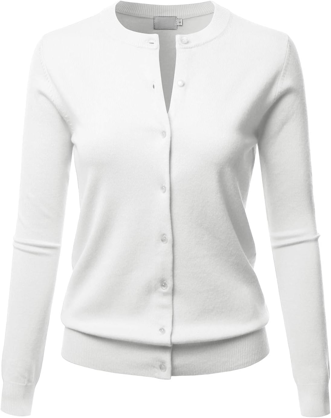 LALABEEWomen's Crew Neck Gem Button Long Sleeve Soft Knit Cardigan Sweater