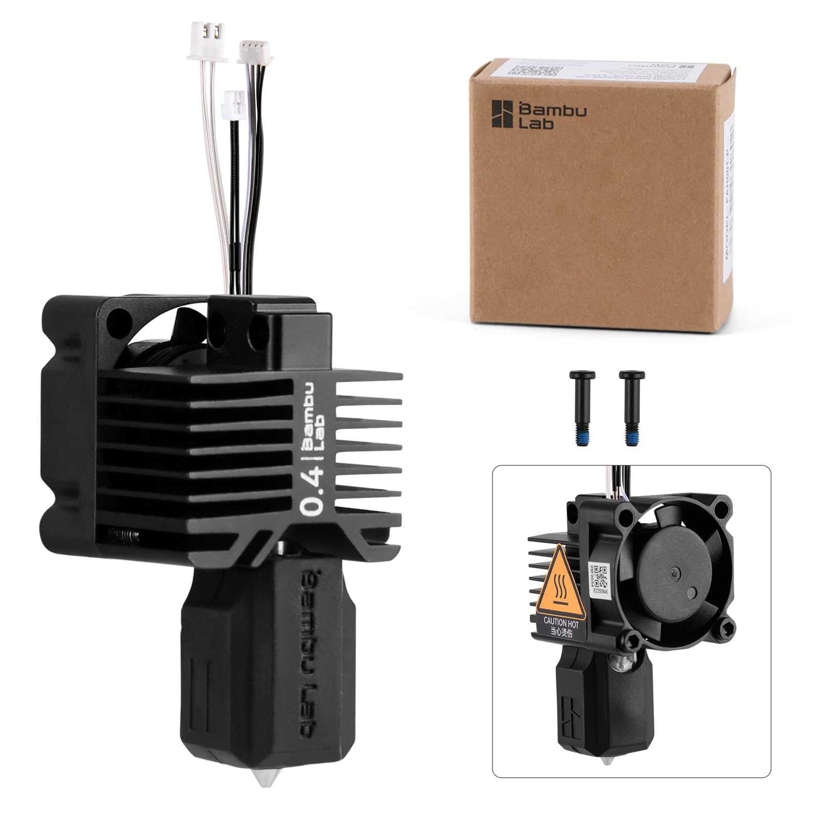 Photo 1 of Bamboo Lab X1 Carbon, X1, X1C Hotend Complete Kit for X1 Series 3D Printer, Full Assembly Hardened Steel Hot End with Fan, Thermistor, Ceramic Heater, 0.4mm Nozzle, Extruder Heating Block Replacement