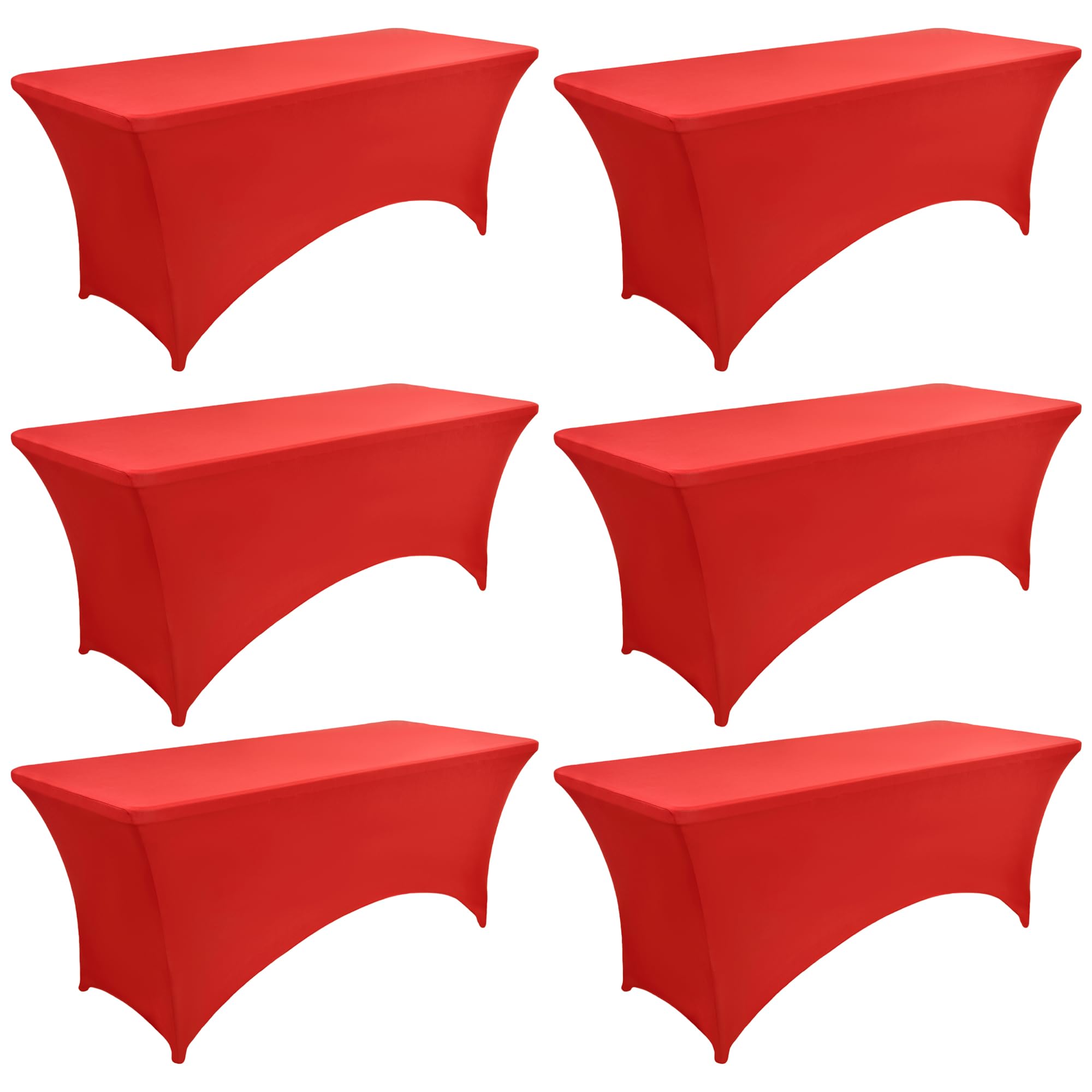 ZarzaaSik 6-Pack 6ft Red Spandex Table Covers for Rectangle Standard Folding Tables - Wrinkle Resistant Stretch Tablecloths - Ultimate Fitted Table Protector for Parties, Trade Shows, Wedding Image