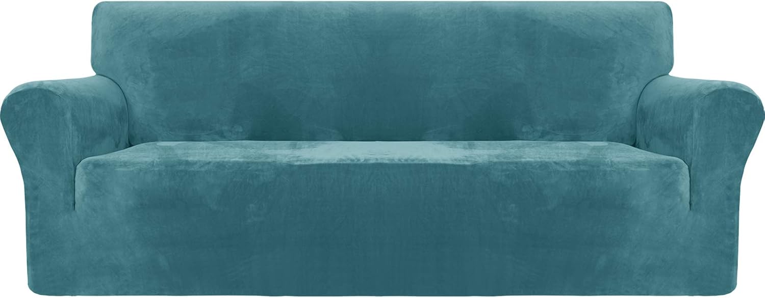 MAXIJIN Thick Velvet Sofa Covers 3 Seater Super Stretch Non Slip Couch Cover for Dogs Cat Pet Friendly 1-Piece Elastic Furniture Protector Plush Sofa Slipcovers (3 Seater