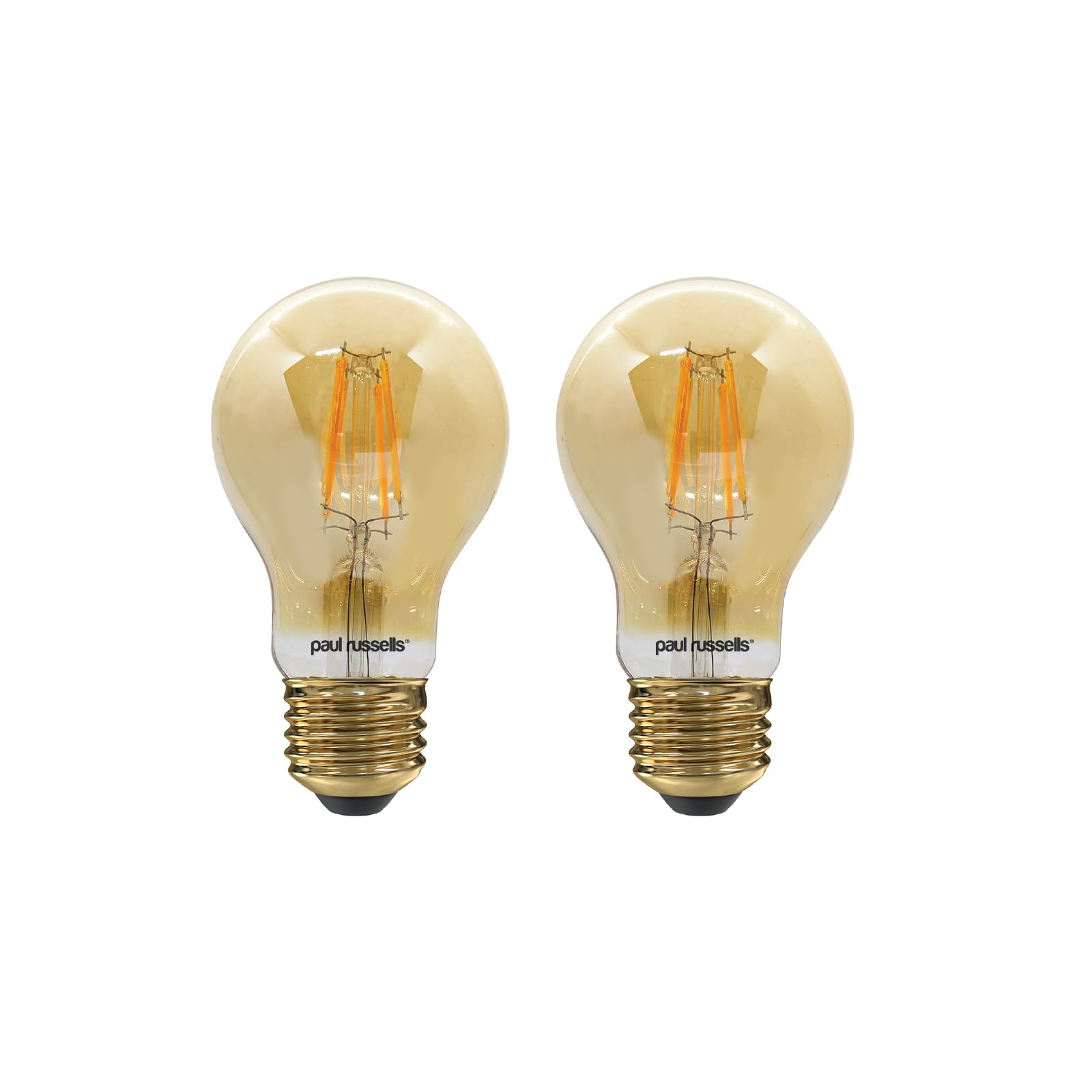 paul russells E27 Edison Screw LED Filament – 4.5Watt 35W Equivalent 400LM Lumens 2200K ES Standard GLS A60 – Amber Bright Energy Saving Light Non-Dimmable – Extra Warm White Bulbs - 2 Pack