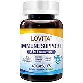 LOVITA Immune Support 8 in 1 Daily Defense, Elderberry with Zinc, Vitamin C&D, Echinacea, Selenium, Andrographis & Siberian Ginseng Extract, 60 Vegan Capsules