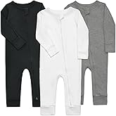 Aablexema 3-Pack Organic Cotton Baby Footless Pajamas with Mitten Cuffs, 2-Way Zipper Infant Romper Outfit