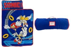 FRANCO Sonic The Hedgehog 21"(W) X 45"(L) Soft Toddler Nap Mat with Pillow and Blanket Perfect for Preschool, Daycare, and Travel (100% Official Licensed Product)