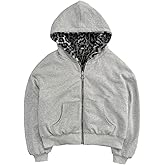 Women Y2K Reversible Hoodies Oversized Leopard Print Zipper Long Sleeve Sweatshirts Grunge Streetwear Hoodie Jackets