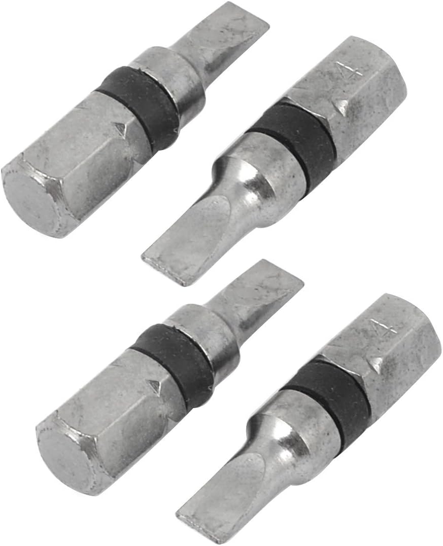 Sourcingmap 1/4" Hex Shank 25mm Length 4mm Flathead Screwdriver Bits Gray 4Pcs, 1/4 inches