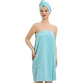 GUODDS Womens Bath Body Wrap & Hair Towel Shower Spa Wrap Robe Adjustable Closure Bathrobe
