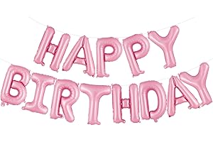 TOTAFAM Happy Birthday Balloons Banner 16 Inch, Foil Balloons Personalized Name Letters Balloons Sign Birthday Party Decorations for Women Men Boys Girls (Pink)