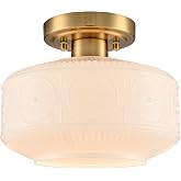 DAYCENT Semi Flush Mount Ceiling Light 9.25" Vintage White Glass Globe | Ceiling Lighting with Brass Gold Base, Hardwired Dimmable E26 Hallway Light Fixtures for Bedroom Kitchen Entryway Foyer