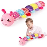 Baby Toys 0-6 Months Musical Stuffed Caterpillar Newborn Tummy Time Toys | Sensory Toys with Mirror Crinkle Rattle for Infants 0-3 3-6 Month 2 3 4 5 6-12 Month Old Babies Girl Shower Gifts Pink