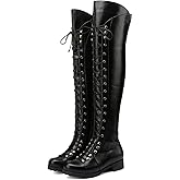 DADAWEN Women's Over The Knee Boots Square Toe Thigh High Boots with Side Zipper Lace Up Fashion Combat Boots Low Heel Fall Long Tall Boots for Women