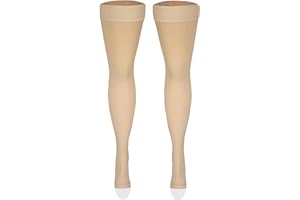 NuVein Medical Compression Stockings, 30-40 mmHg Support, Women & Men Thigh Length Hose, Open Toe, Beige, Medium