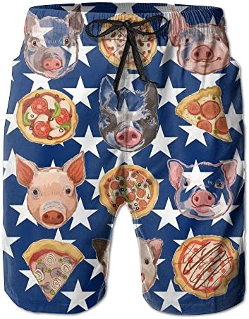 Langfujing Pigs And Pizza Men's Quick Dry Swim Trunks Beach Shorts