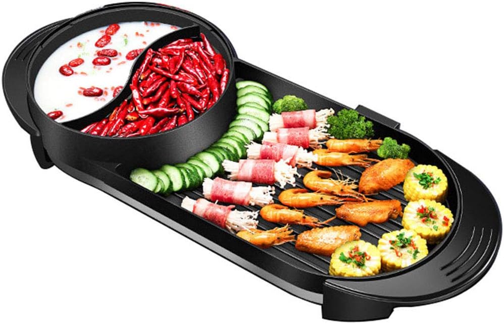 2 in 1 Electric Grill Indoor Hot Pot with 7pcs Gift Set, Indoor Teppanyaki Grill/Shabu Shabu Pot with Divider - Separate Dual Temperature Contral, 110V