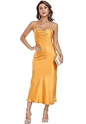 Women's Spaghetti Strap Midi Satin Silk Dresses