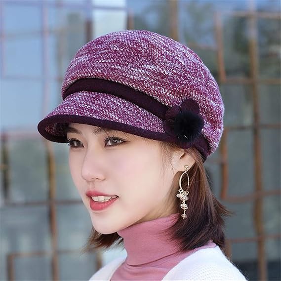 帽子女性の秋と冬のベレー帽キャップレディースフラットキャップファッション帽子ニットキャップ 紫 58 Cm 帽子 通販 Amazon