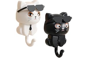 2 Pieces Cute Cat Key Hook, Cat Key Holder, Sunglasses C-at Ke-y Hook, Wall Ca-t K-ey Organizer, Adhesive Coat Hooks Ke-y Hol