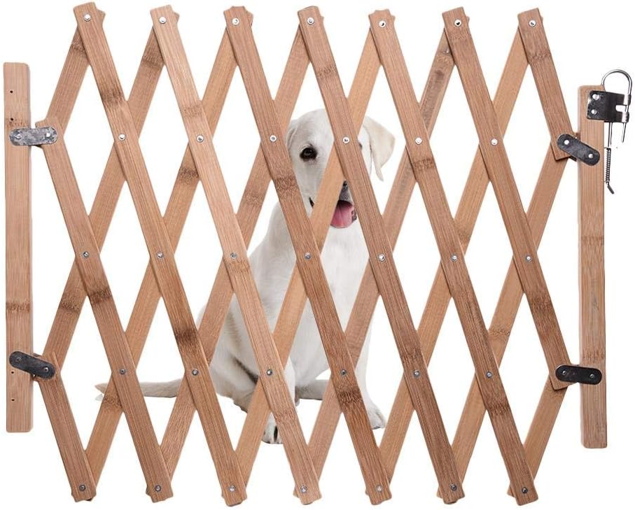 PIONIN Dog Gate Pet Gate Pet Fence Wooden Fence Retractable Dog Sliding Door Indoor Barrier, 48cm High, Telescopic Length 60-110cm