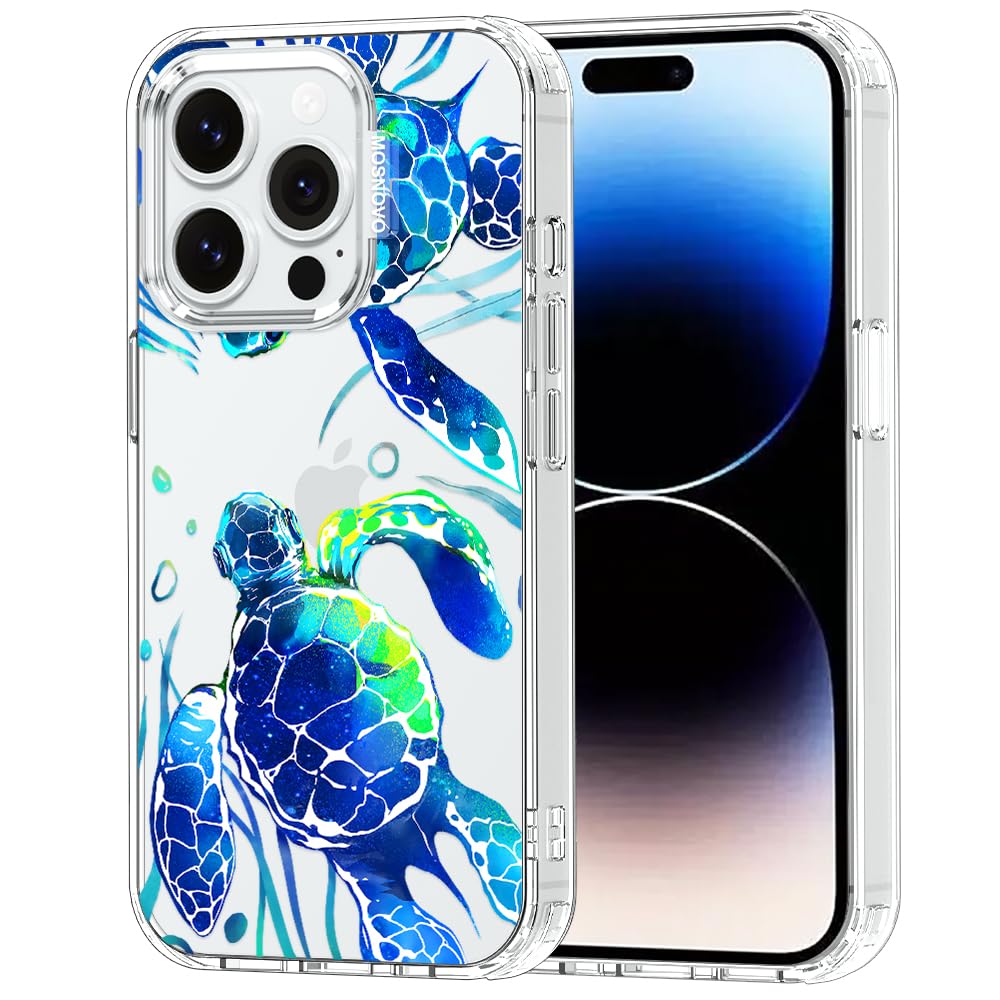 MOSNOVO Case for iPhone 14 Pro, [Buffertech 6.6ft Military-Grade Drop Protection] [Anti Peel Off Tech] Clear TPU Bumper Phone Case Cover Design - Sea Turtles — image 1