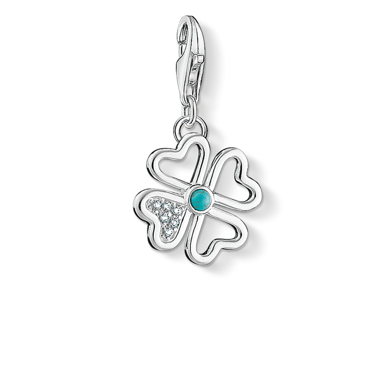 Thomas Sabo Women Charm Pendant Cloverleaf Zirconia Turquoise Charm Club 925 Sterling Silver 1448-405-14