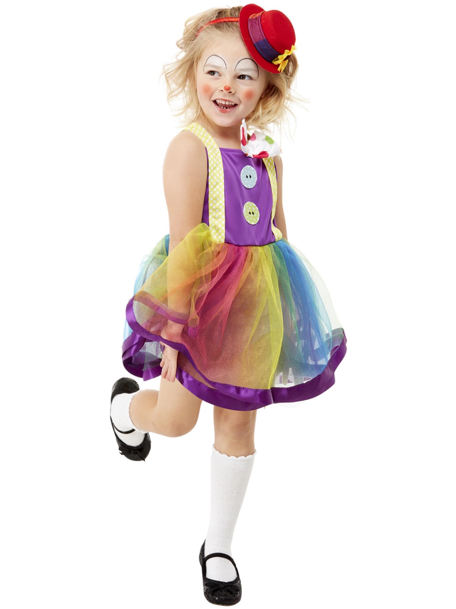 Smiffys Toddler Clown Costume, Purple Dress & Hat, Girls Fancy Dress, Clown Dress Up Costumes