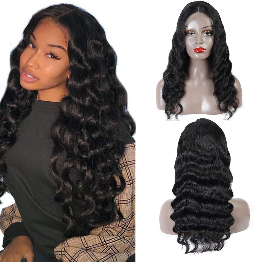 Sweetie Hair 13x4 Lace Front Human Hair Wigs Pre Plucked with Baby Hair (18 Inches) Body Wave Lace Front Wigs For Women Middle Part Natural Color 150% Density