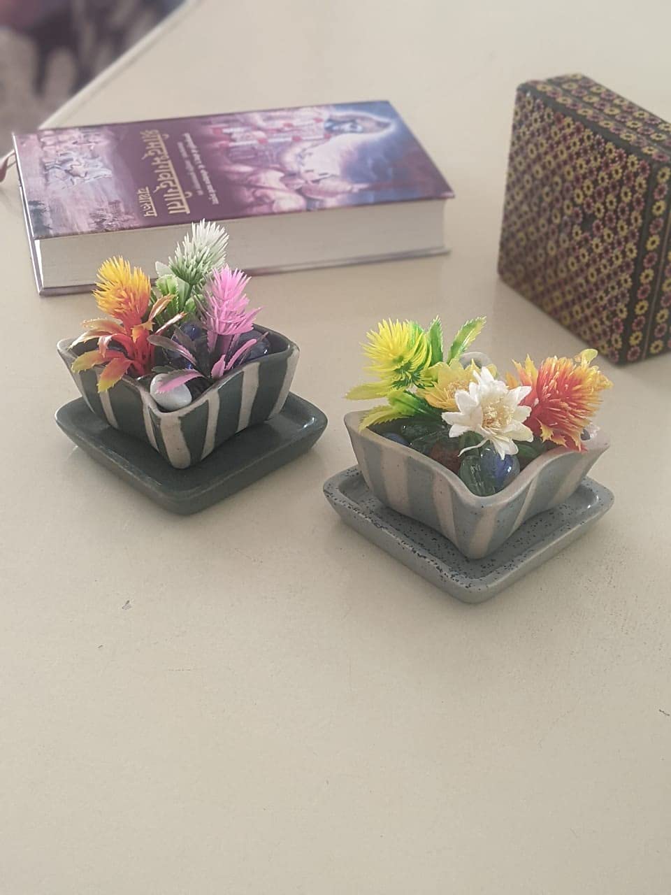 All About Home Ceramic Bonsai Planters with Tray Set of 2 Amazon.in