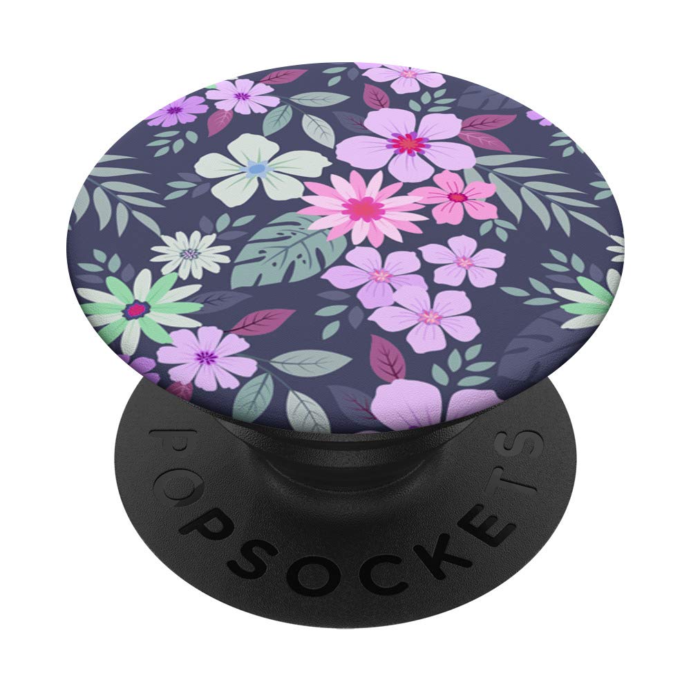 Floral Flower Daisy Pink Lavender Green on Dark Blue PopSockets PopGrip: Swappable Grip for Phones & Tablets