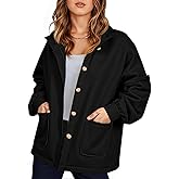 Yousify Womens Oversized Button Down Sweatshirts Jackets Casual Stand Collar Lantern Sleeve Coats Trendy Fall Outerwear