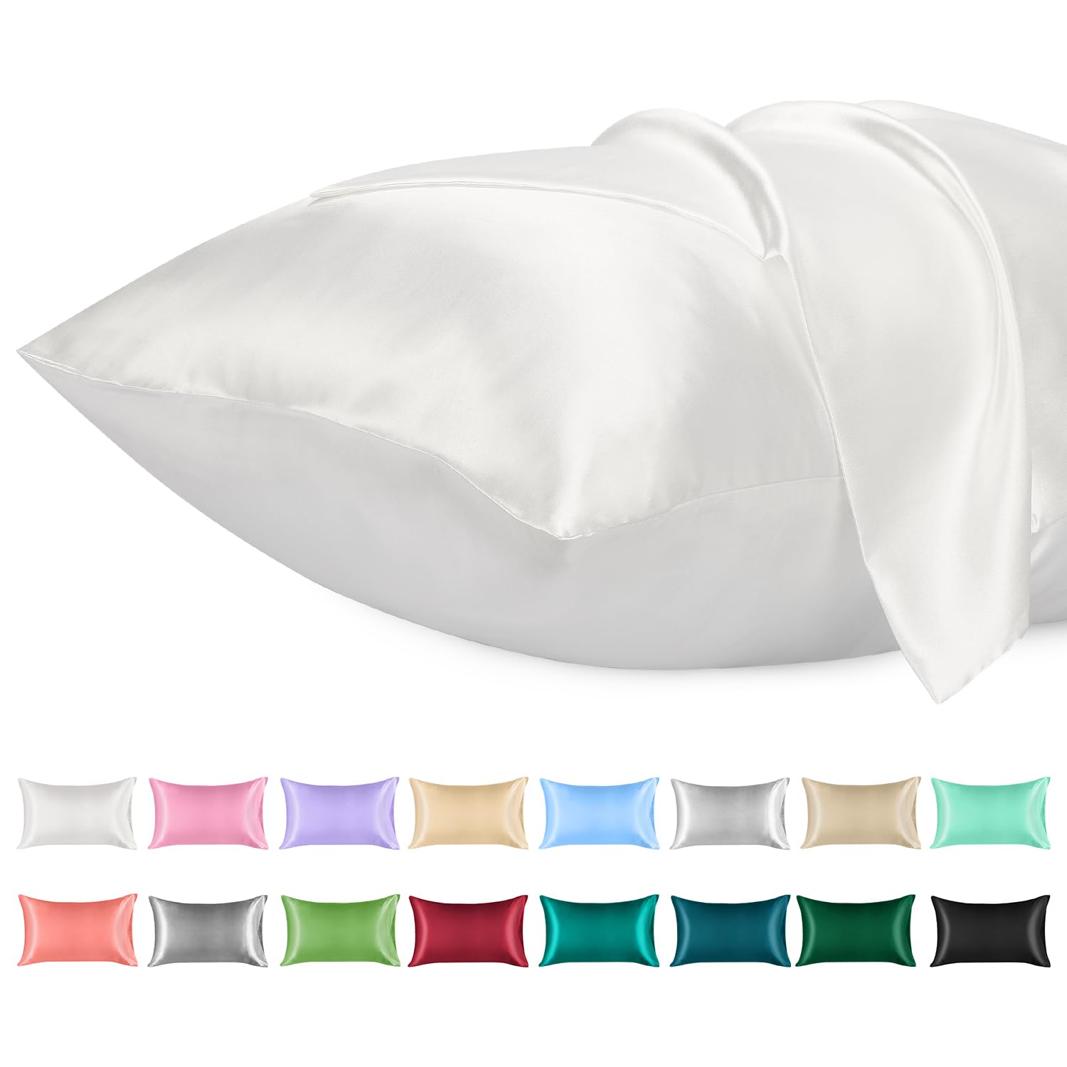 Lirex 2 Pack Satin Pillow Cases - Softer Than Silk Pillowcase for Hair & Skin, Envelope Closure, Cooling Pillow case (White, 50x101cm)