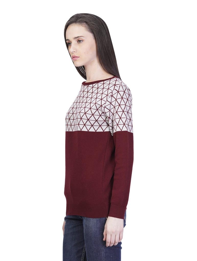 women's round neck jacquard cotton sweater