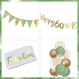 Yontree Sage Green Gold White 60th Birthday Decor Set Banner Balloons Cake view 4