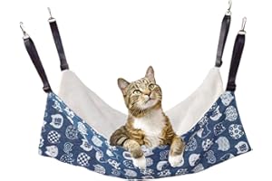 Cat Hammock for Cage Hanging Reversible,Soft Pet Hammock,Pet Cage Hammock with Adjustable Straps and Metal Hooks,Double-Sided