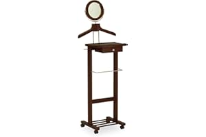 Contemporary Home Living 57.25” Antique Walnut Brown Wooden Vanity Dresser Valet Stand