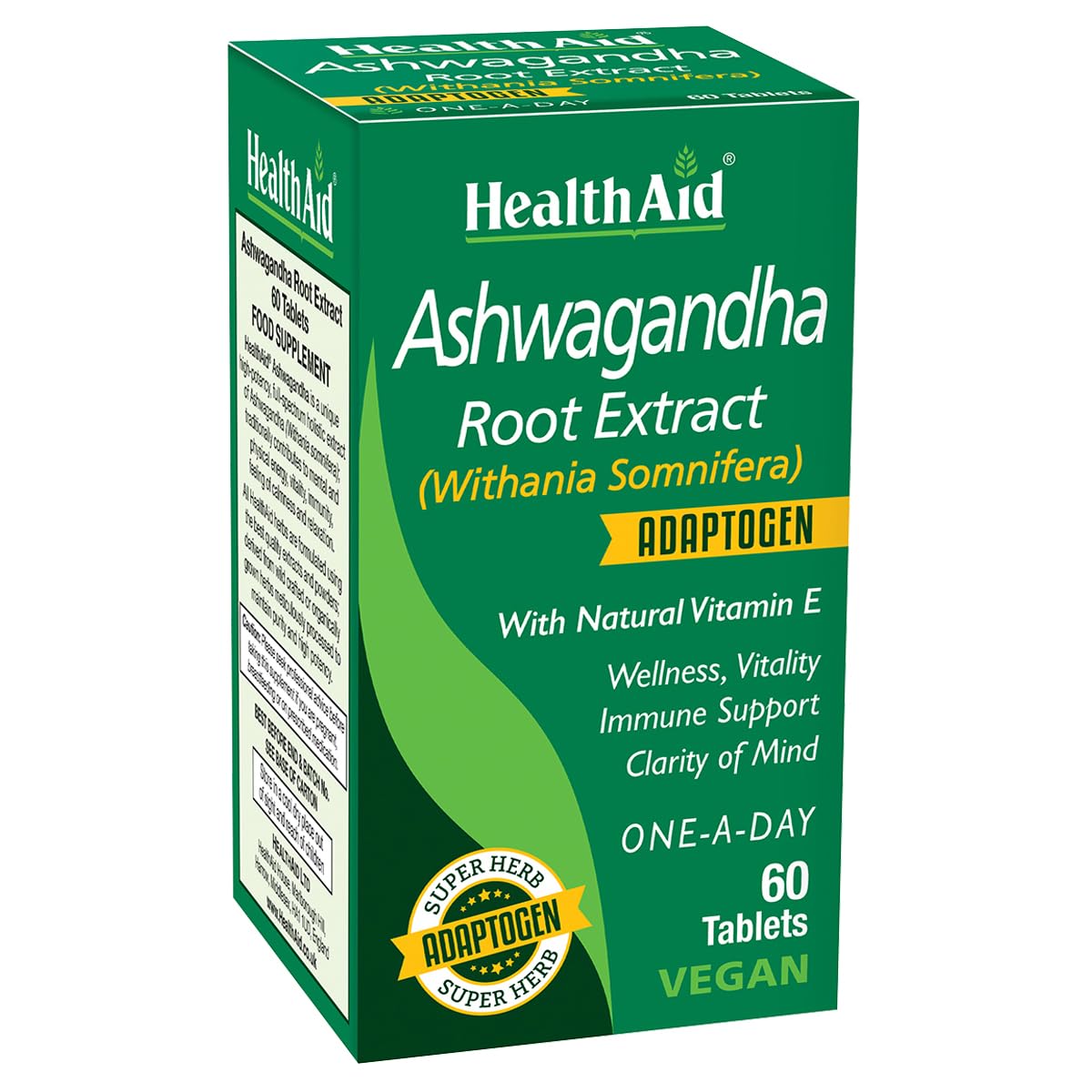 HealthAid Ashwagandha - 60 Vegan Tablets