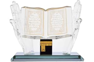 HAPIVIDA Muslim Crystal Ornament, Crystal Gilded Kaaba Hand Holding Book Model Muslim Crystal Collectible Figurines Islamic Building Handicrafts Souvenirs Car Decor
