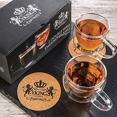 Double Walled Glasses Set of 2 Cups 7 oz- Glass Coffee Cups- Coffee Glass Cups 200ml- Double Wall Tea Mugs- Glass Mugs with Handle- Double Insulated Coffee Mug- Double Wall Coffee Glass Cups- Tea Cups - Thumbnail 4