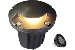 MALORY Low Voltage Landscape Well Lights,（5‘’H 12V Brass Top Cover Outdoor In Ground Lights,Landscape Lighting for Pathway, Driveway and Garden (One-Direction Turret, 1-Pack with Bulb)