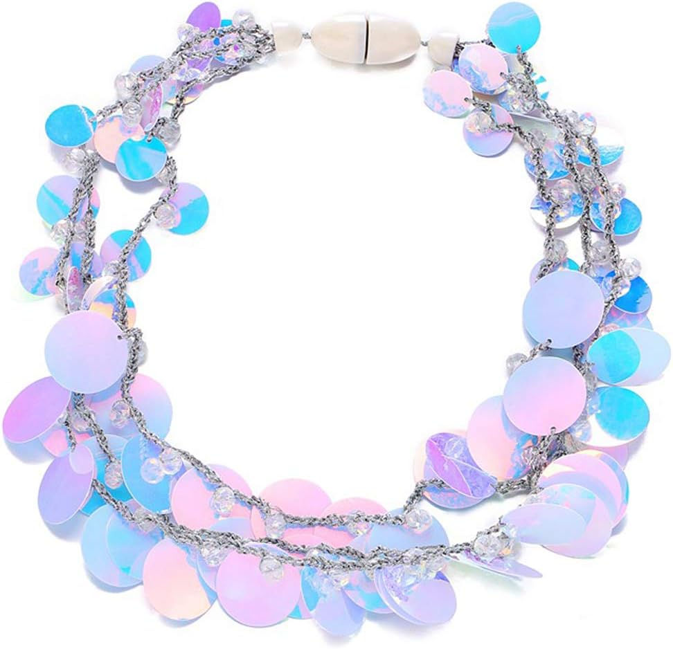 HENGSHENG Statement Collar Necklace for Women Mermaid Scales Sequins Fashion Necklace Choker Chunky Bib Jewelry