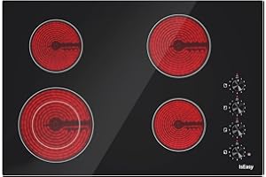 Electric Cooktop 30 inch Ceramic Stove 4 Burners Built-in Stove Top Electric Hot Plate Satin Glass cooktop in Black, Control 