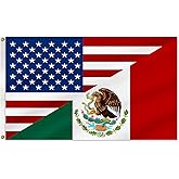 Mexico USA Friendship Flag 3x5 FT America Mexican Flag, Vivid Color, Indoor Outdoor Flag, With Brass Grommets