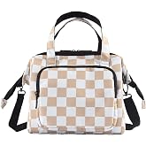 U+U Reusable Lunch Bag for Women Men Leakproof Lunch Tote Bag with Adjustable Strap, Holds Lunch Box, Snacks, Fruits for Work, Picnic or Travel - Insulated, Large Capacity, Waterproof(Khaki Checkered)
