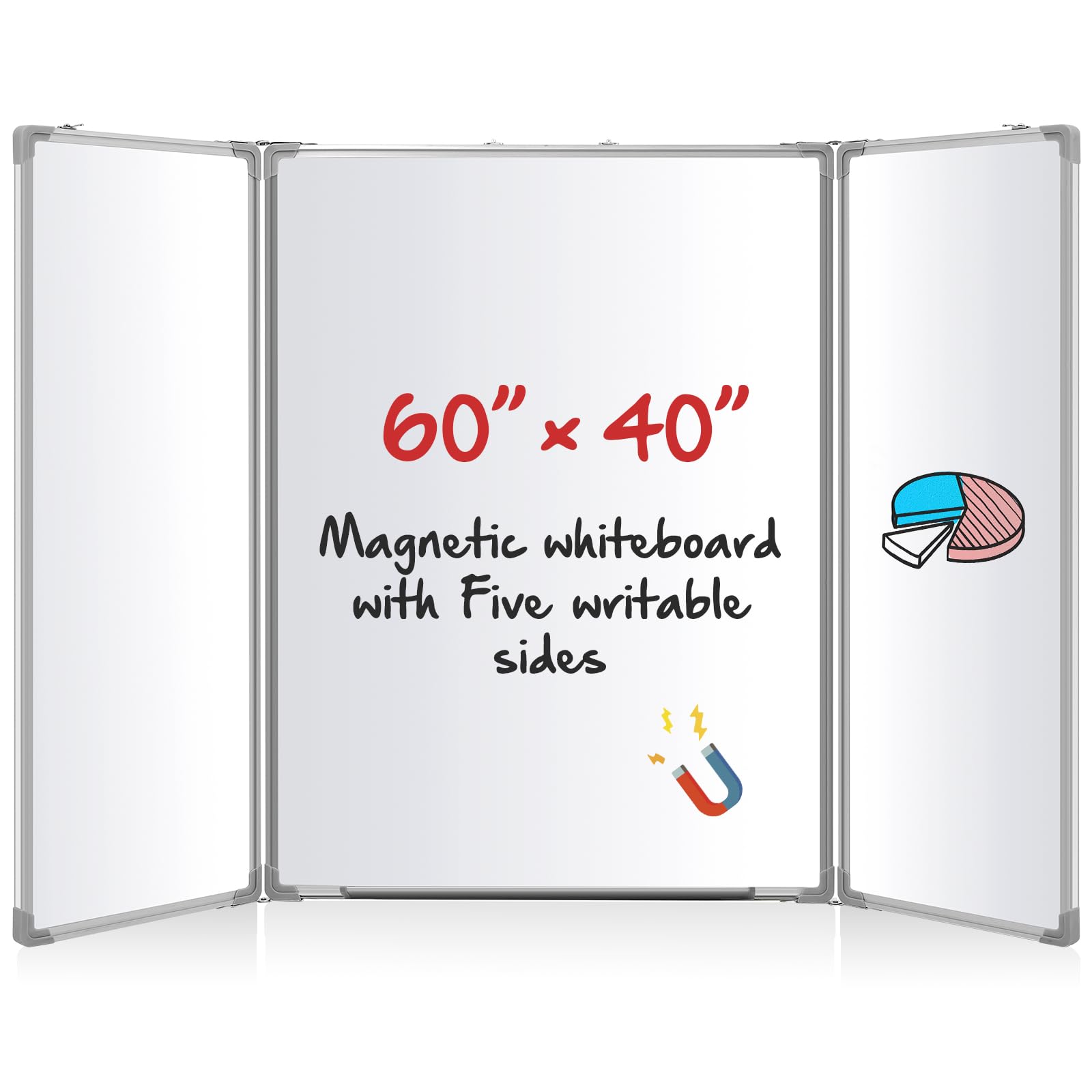 Photo 1 of AmazingSpark 60” x 40” Foldable Whiteboard Dry Erase Board Large Tri Folding Whiteboard Magnetic Dry Erase Board, Wall Aluminium Frame and Flip Out Pen Tray for Office, Home